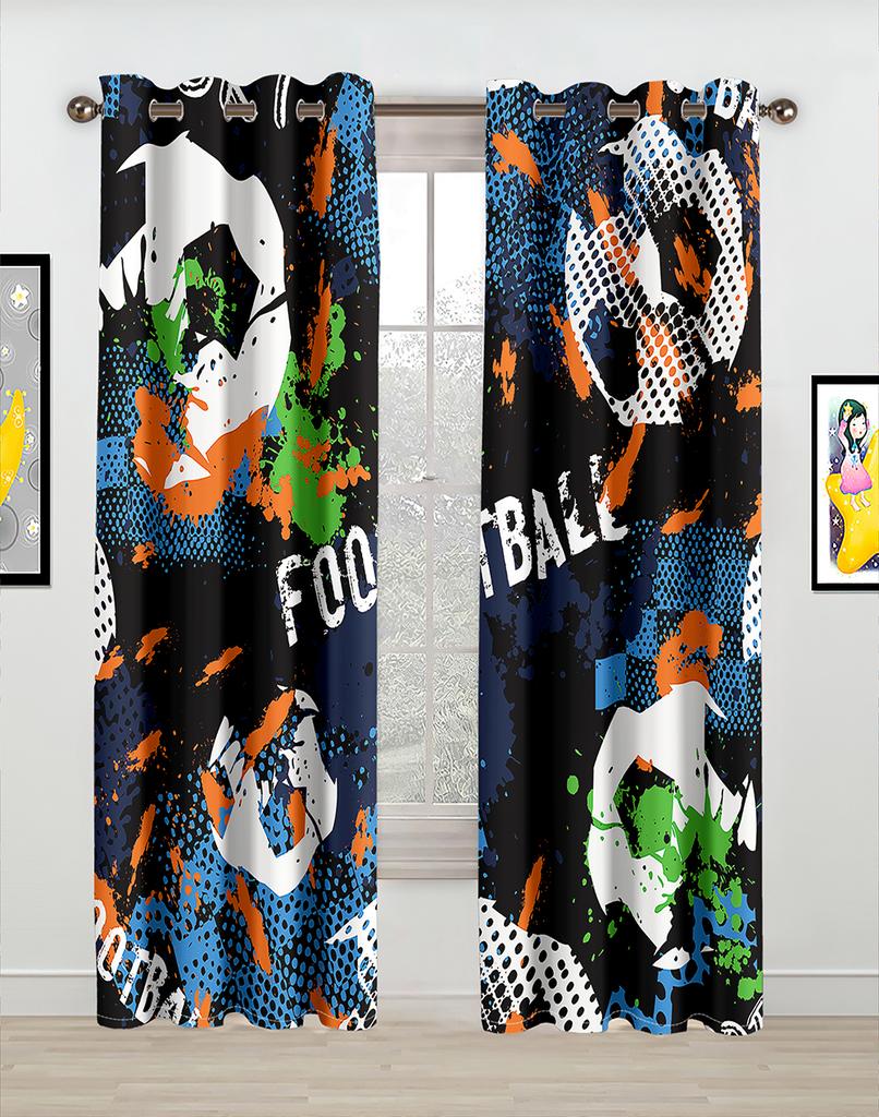 Modern Drapes for Sports, Printed Window Curtains, Drapes for Soccer Football Race Exercising Stadium, Living Room, Kitchen