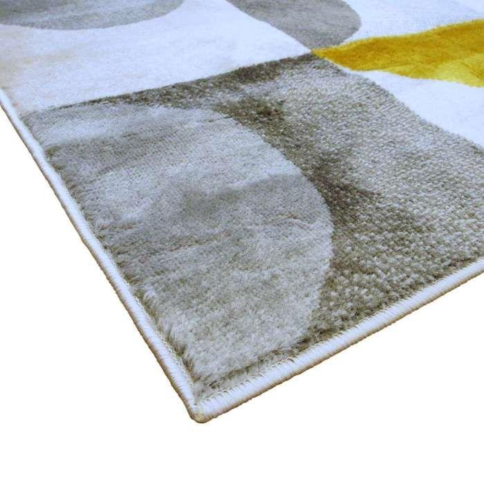 Tapis salon motifs arcs de cercle carrés gris, jaune crème 160x230