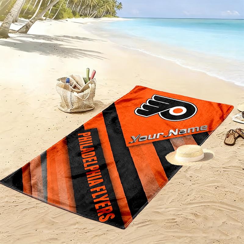 Name Custom Philadelphia Flyers Art Print Beach Towel, Large Soft Quick Dry Towel for Beach Camping Swimming
