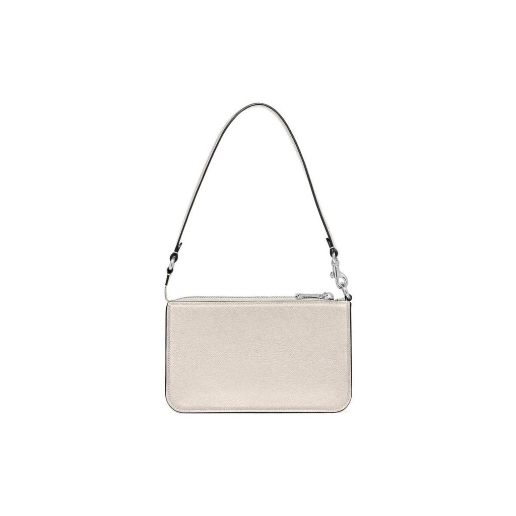 COACH Pouch Cross Grain Leather With Canvas Clutch Handbag, Shoulder Bag Small Women's White CJ797-CHK