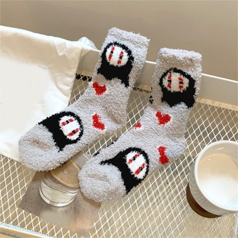Women's Coral Fleece Socks for Halloween Festivities Cute Pumpkin Ghostly Witch Hat Print Cozy Fuzzy Slipper Ankle Socks