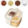 4 Grid Clear Seasoning Box Kitchen Spice Pot Condiments Storage Container with Cover and Spoon