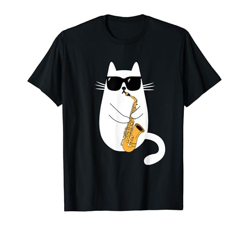 Cat and saxophone Cat and sunglasses Cat lover Cat owner Saxophone Saxophone Saxophone Jazz music Cat Cat T-shirt