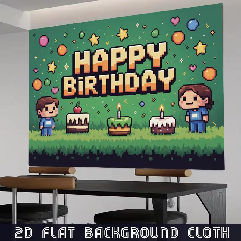 Retro Pixel Art Tapestry for Birthday, Cake Smash and Gaming Themed Photoshoot
