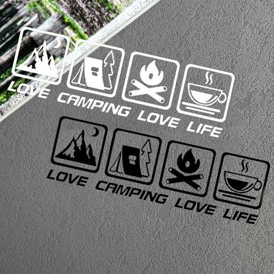 CANPING AŞK HAYATI Kamp Karavan Çıkartmaları Vahşi Doğa Kamp Ateşi Macera Araba Dekorasyon Çıkartmaları Kahve Karavan Off Road Su Geçirmez