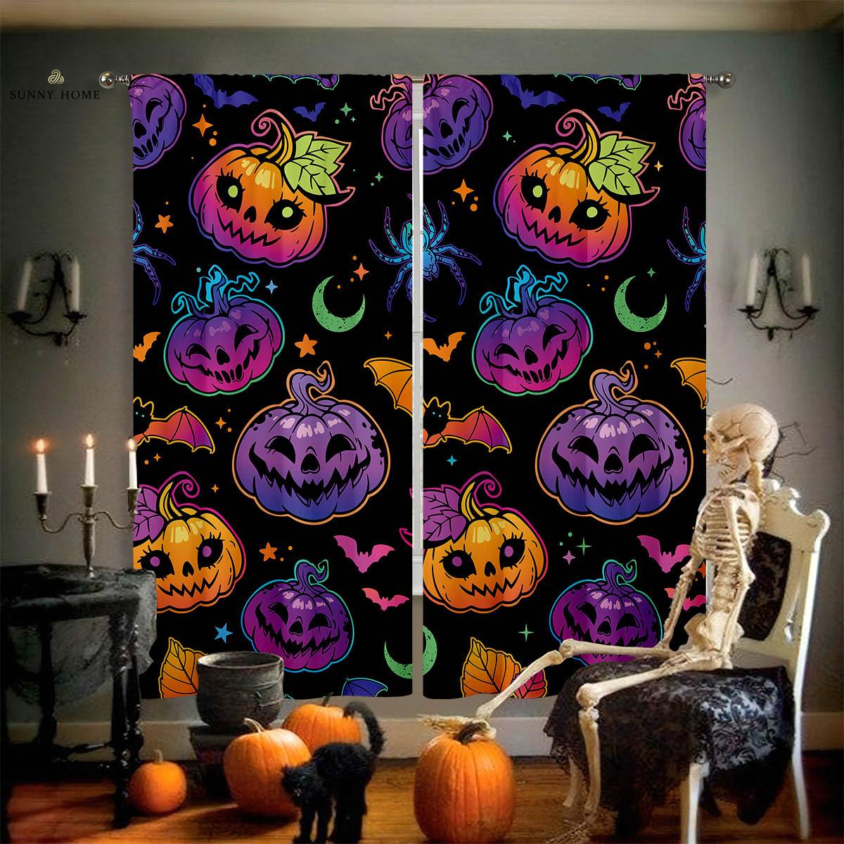 

Хэллоуин ужас тыква принт шторы спальня гостиная ресторан вечеринка украшения шторы праздничный детский подарок 2 шт W50xH140(CM)x2PCS&Grommet Top