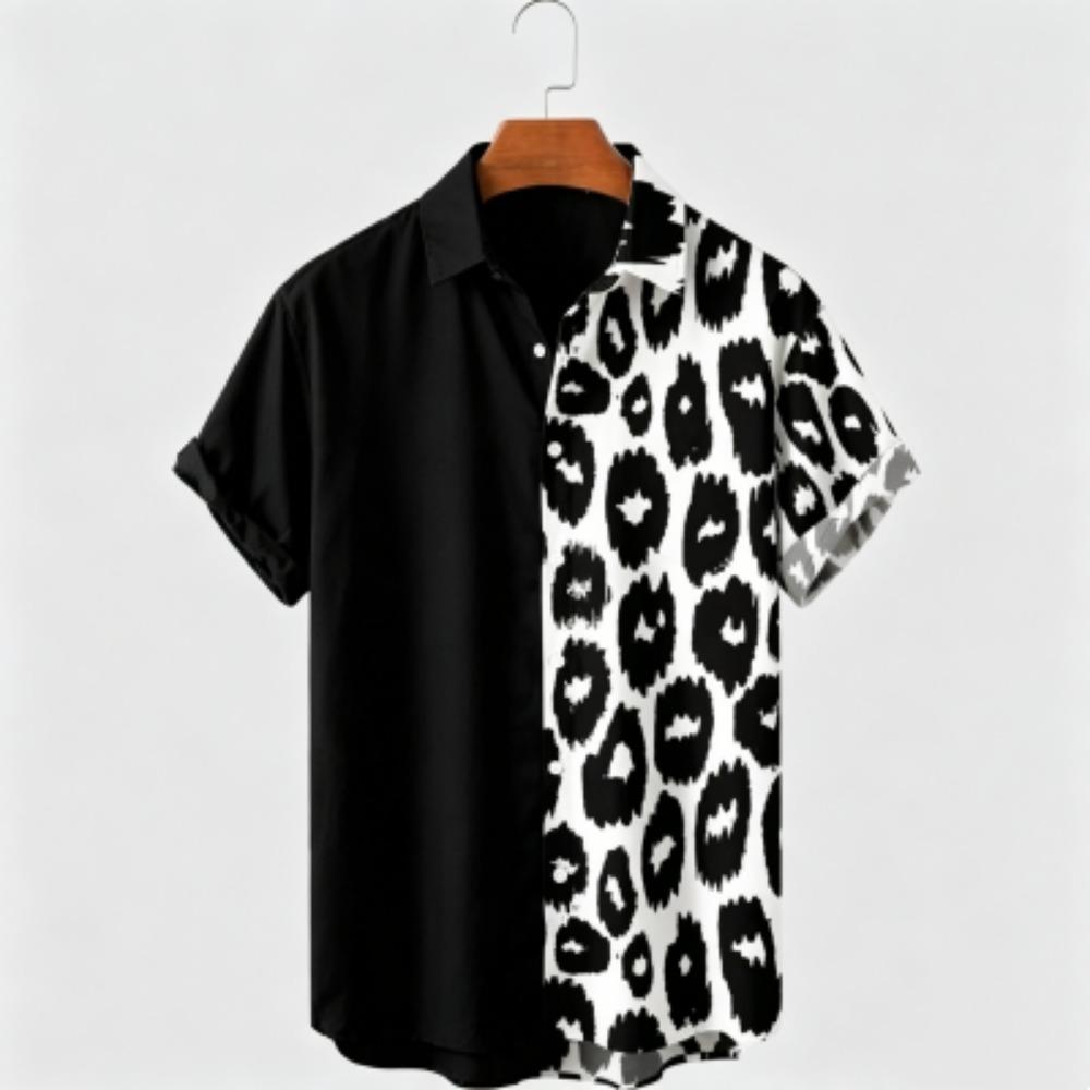 Camicia Estiva Bicolore con Stampa Leopardo Abbigliamento da Vacanza Hawaiana Moda Maschile Camicia Stile Spiaggia Camicia Quotidiana da Uomo e Donna