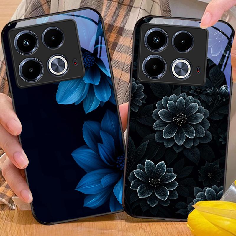 Schwarzer Apfelstein für Infinix Note 40 4G 30i 12 G96 Smart 8 Hot 9 Play 10 11S 12 20i 50 Pro Plus 5G Handyhülle aus gehärtetem Glas