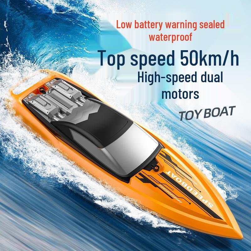 2.4G Vysokorychlostní loď na dálkové ovládání - Dvojitý motor, Vodotěsná, se světly a dvojitou vrtulí Perfektní hračka jachta pro kluky.