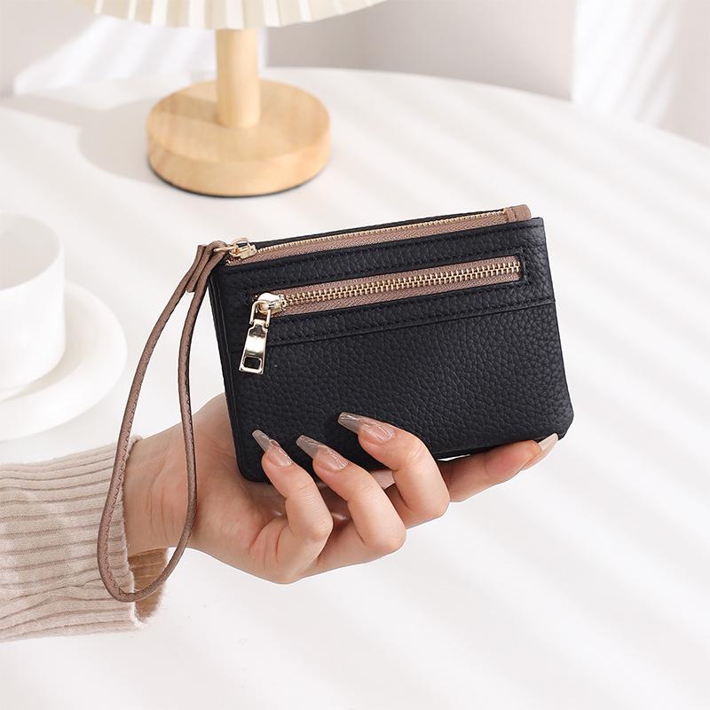 Women's Large Capacity Frosted Double Zipper Long Wallet & Clutch