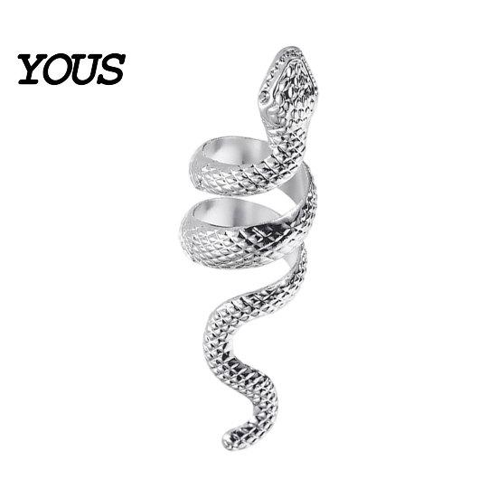 Wrapped Snake Design Ring Exaggerated Print Finger Band, Adjustable Open Ring, Flexible Size Three-Dimensional Winding Animal for Jewelry Gift серебряный
