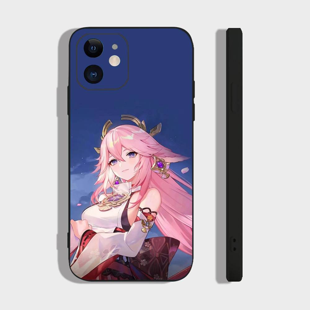 Yae Miko Animation Spiel G-Genshin I-Impact Handyhülle Für IPhone 17 Air 16 15 14 13 Pro Max 11 12 Schwarze Silikonhülle