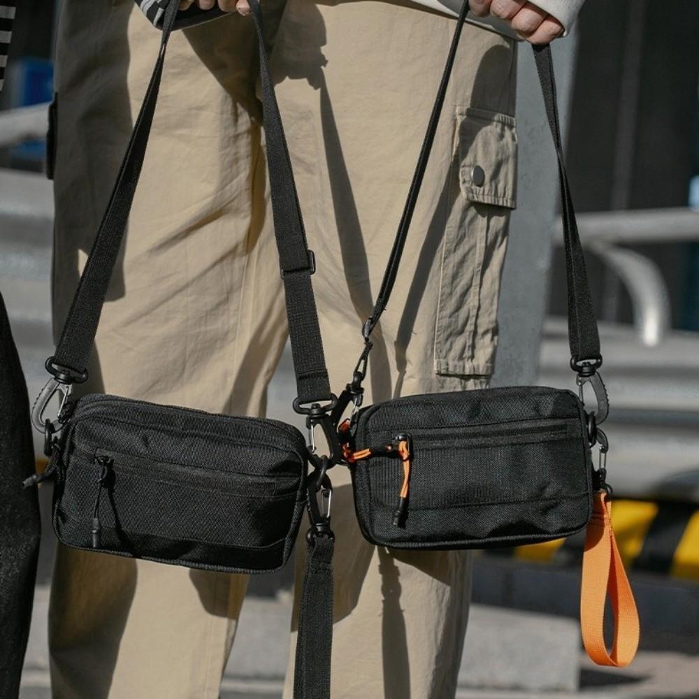 All-match Square Nyl Crossbody Bag Lightweight Black Single Shoulder Bag Korean Style Wide Shoulder Strap Messenger Bag Hiking