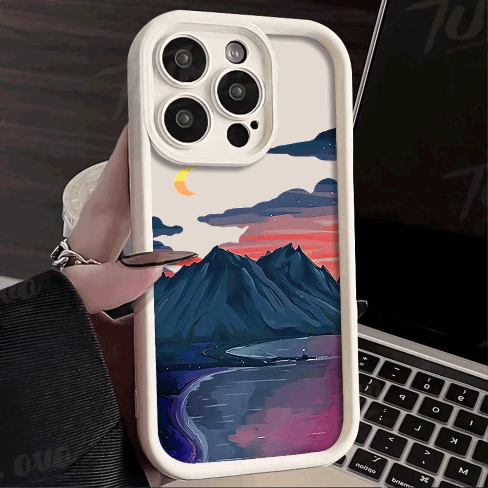 Phone Case for iPhone 16 15 14 13 12 11 Pro Max XS XR X Plus 12 13 Mini Cover Landscape Mountain Cloud Silicon Shockproof Cover