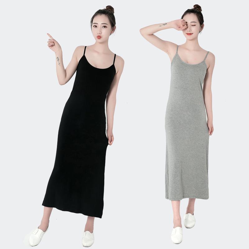 Women's Modal Suspender Skirt: Slim Fit, Sleeveless, Mid-Length, Anti-See-Through Lining.