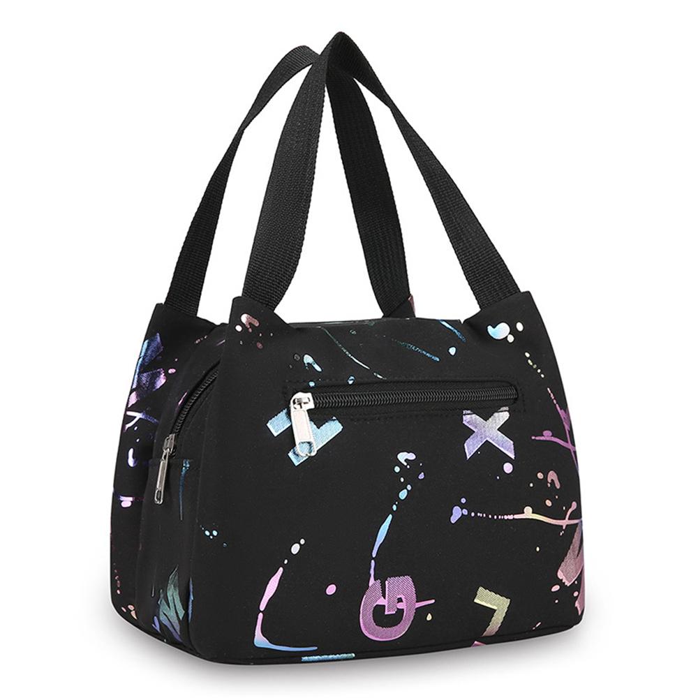 

High Quality Colorful Printed Lunch Bag Women Tote Bags Large Capacity Handbag Waterproof Bento Storage Pouch Food Picnic Bags чорний