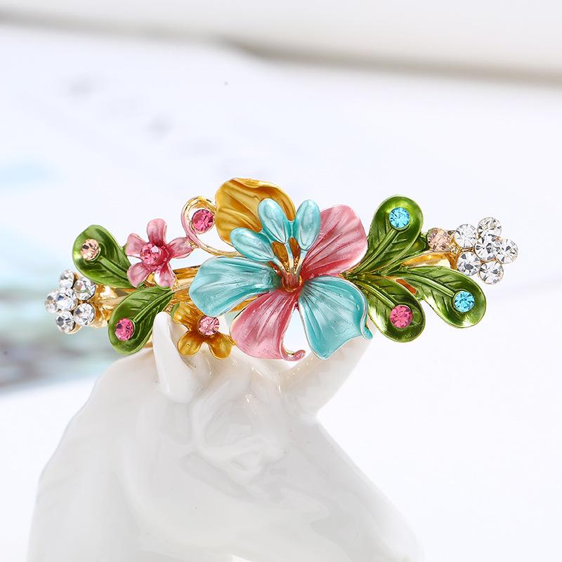 

Fashion hand-painted gorgeous hairpin female Internet celebrity temperament diamond spring clip flower back head hair accessories