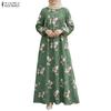 Women Casual Round Neck Loose Long Sleeve Print Long Dress