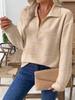 2025 Women's Autumn Solid Knit Half-Zip V-Neck Loose Long Sleeve Sweatshirt