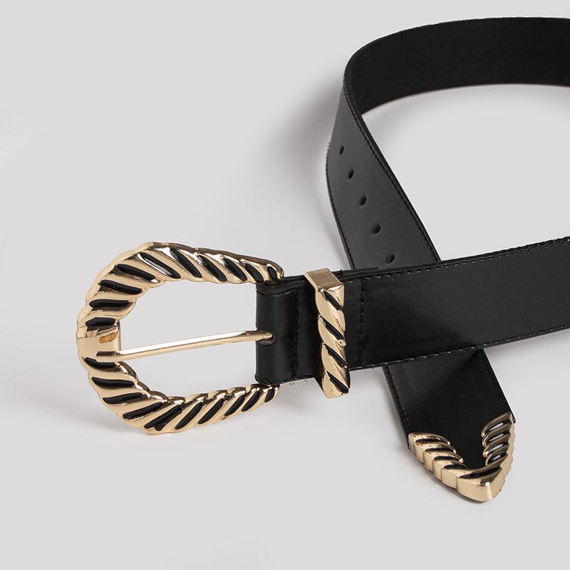 New Women's Fashionable Big Buckle Atmospheric and Exquisite PU Sideline Coat Belt Personality Stacked Style Belt