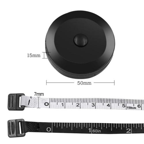 XSAJU Tape Measure, 1.5m, Black, Set of 2, One-Touch Rewind, Double Graduations, Sewing Measurement