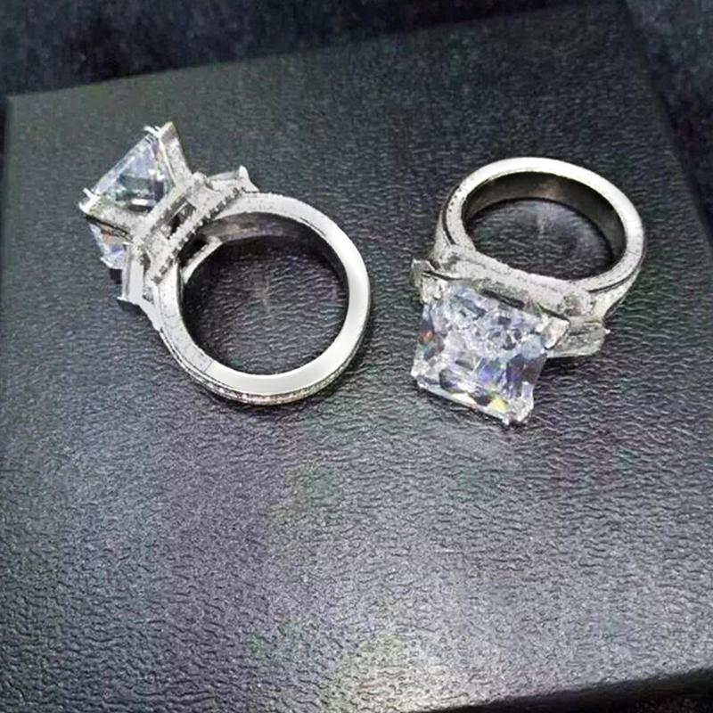 Luxury Crystal Cubic Zirconia Rings Fashion Square Shaped Finger Ring for Women Wedding Party Silver Color Band Jewelry