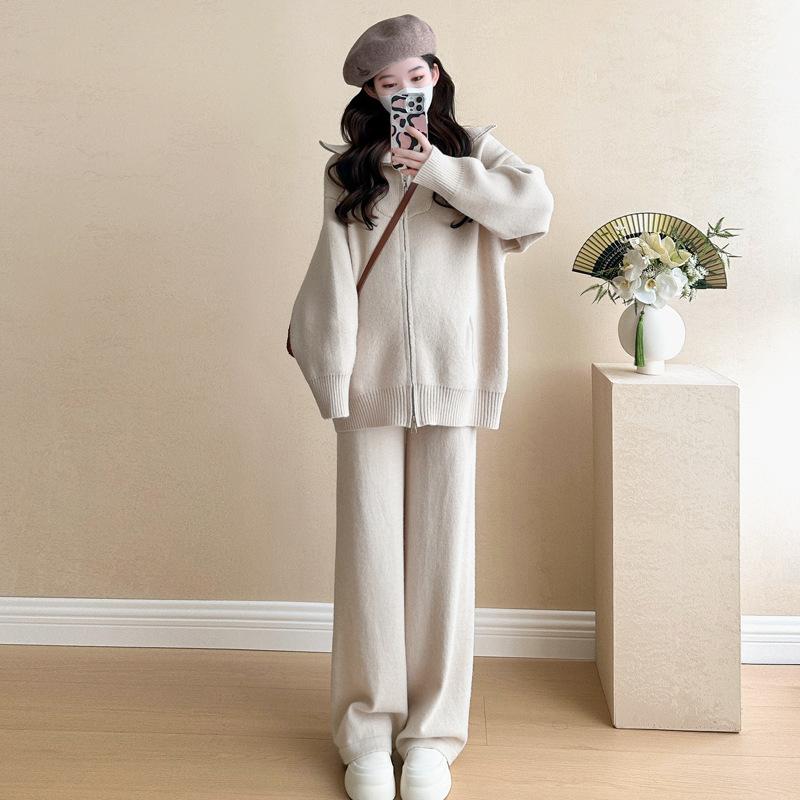 Temperament autumn and winter soft waxy skin-friendly lapel collar double zipper fashion sweater casual maternity suit casual and thin M
