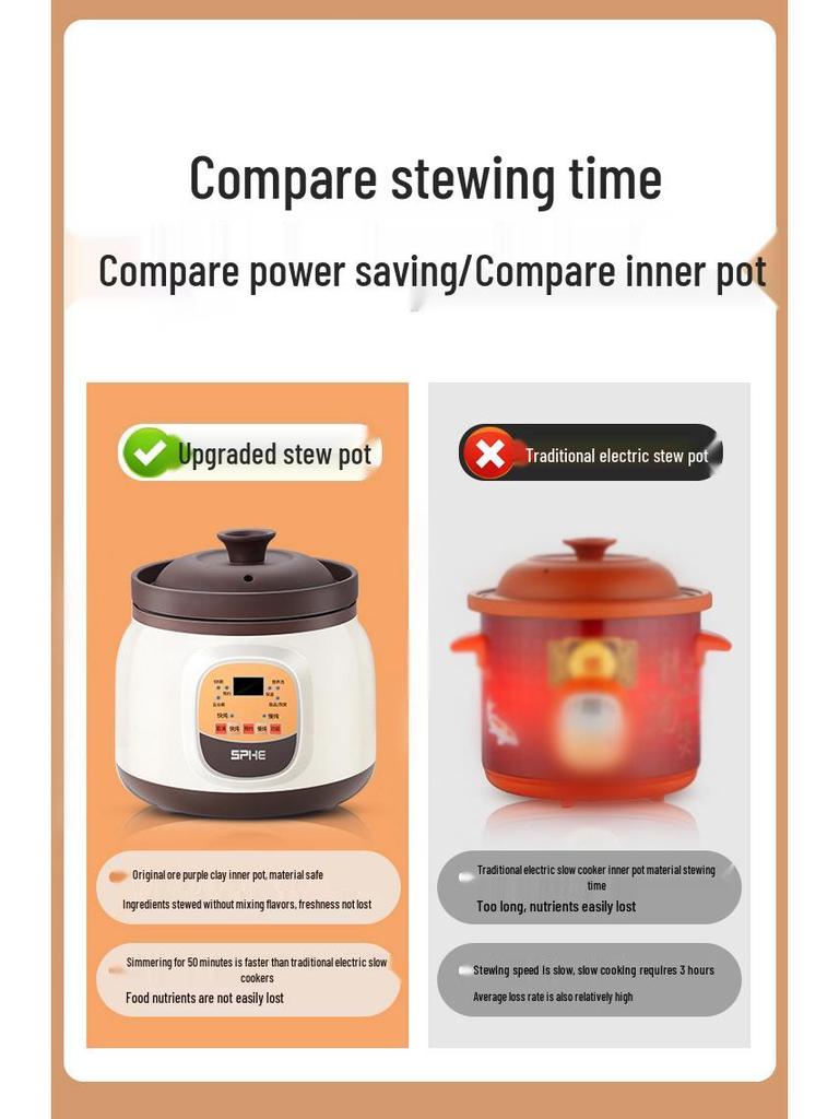 Carefully Selected Multifunctional Purple Clay Electric Slow Cooker: Automatic Soup, Stew, and Porridge Pot