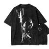 Retro Washed T Shirt Boho Crescent Moon Lunar Moth Flower Graphic Oversize T Shirt Casual Loose Streetwear Daily Wear