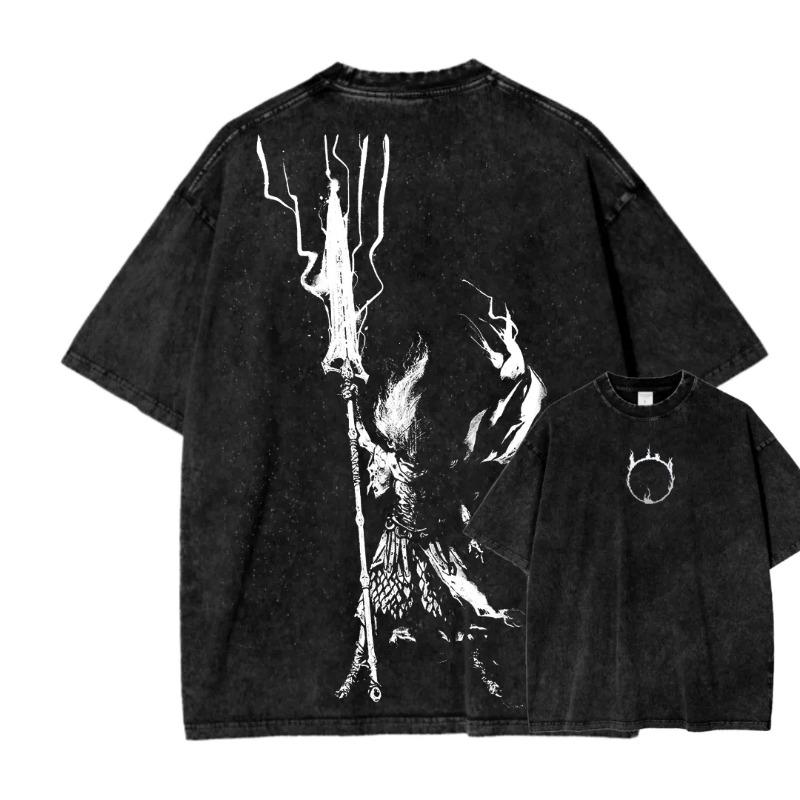 Retro Washed T Shirt Boho Crescent Moon Lunar Moth Flower Graphic Oversize T Shirt Casual Loose Streetwear Daily Wear