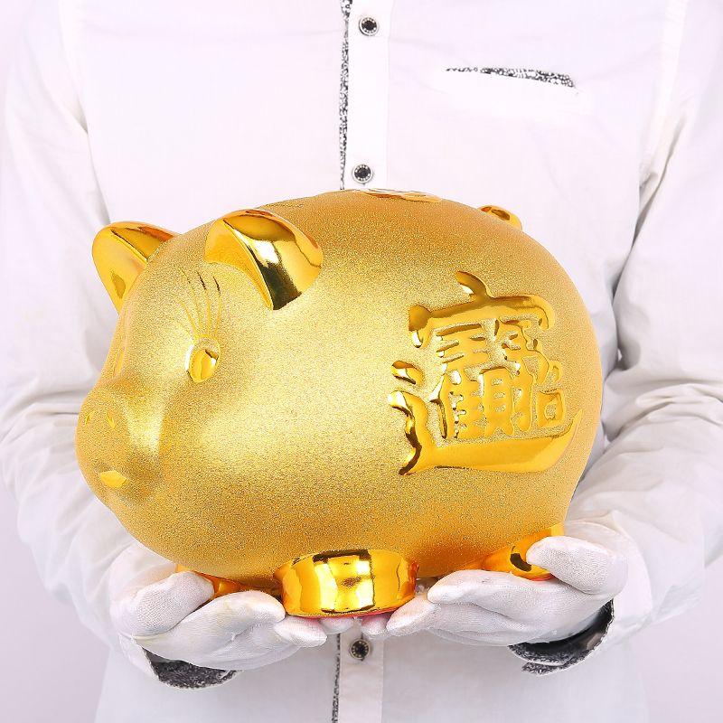 Creative Wealth piggy bank Coin storage jar Ceramic Craft Golden Pig Ornament Children's room decor figurine everything is fine