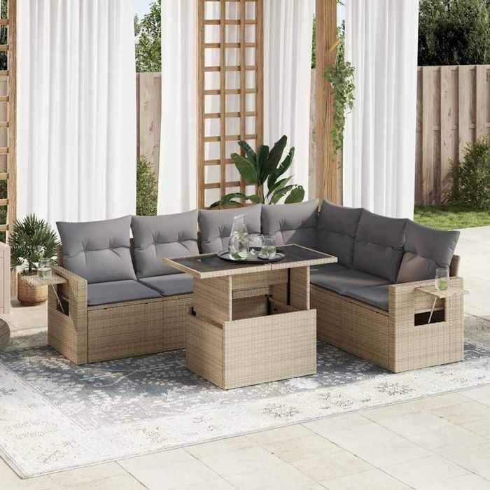 Maison Exclusive - Salon de jardin avec coussins 7 pcs beige résine tressée