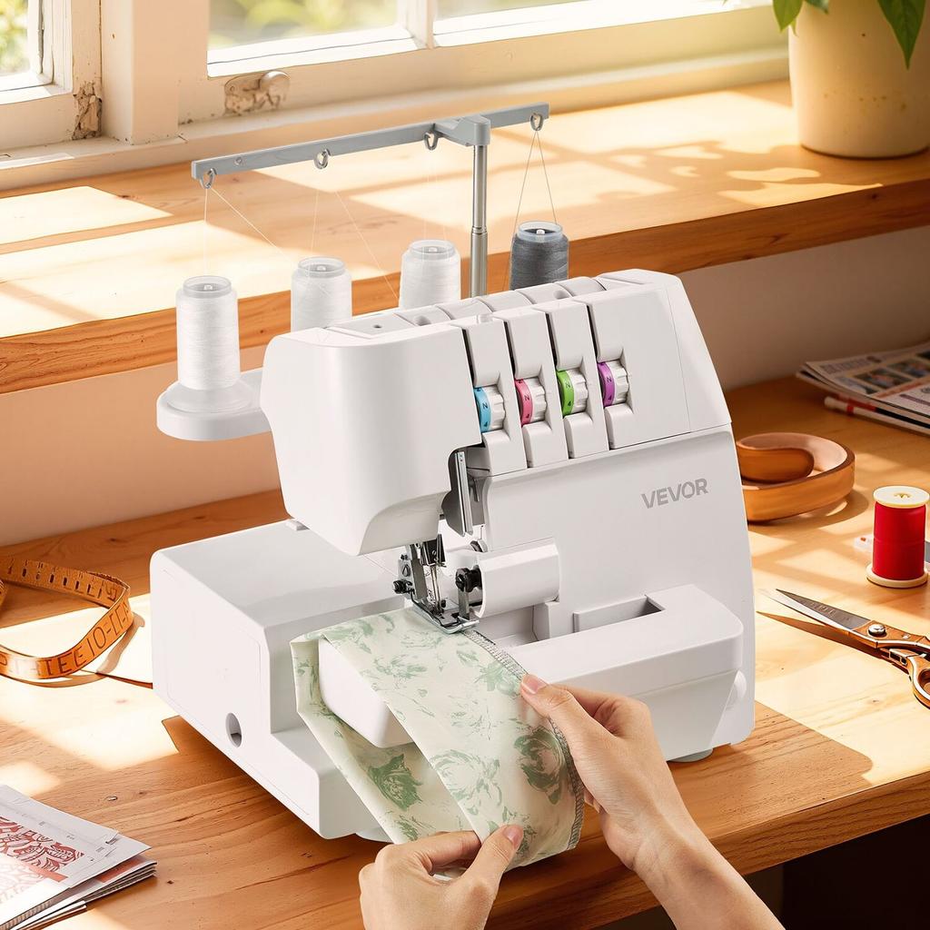Serger Overlock Sewing Machine, 1250 Stitches Per Minute, 2-3-4 Thread Capability, 0.7-2 Adjustable Differential Feed, with Free Arm and LED Light,