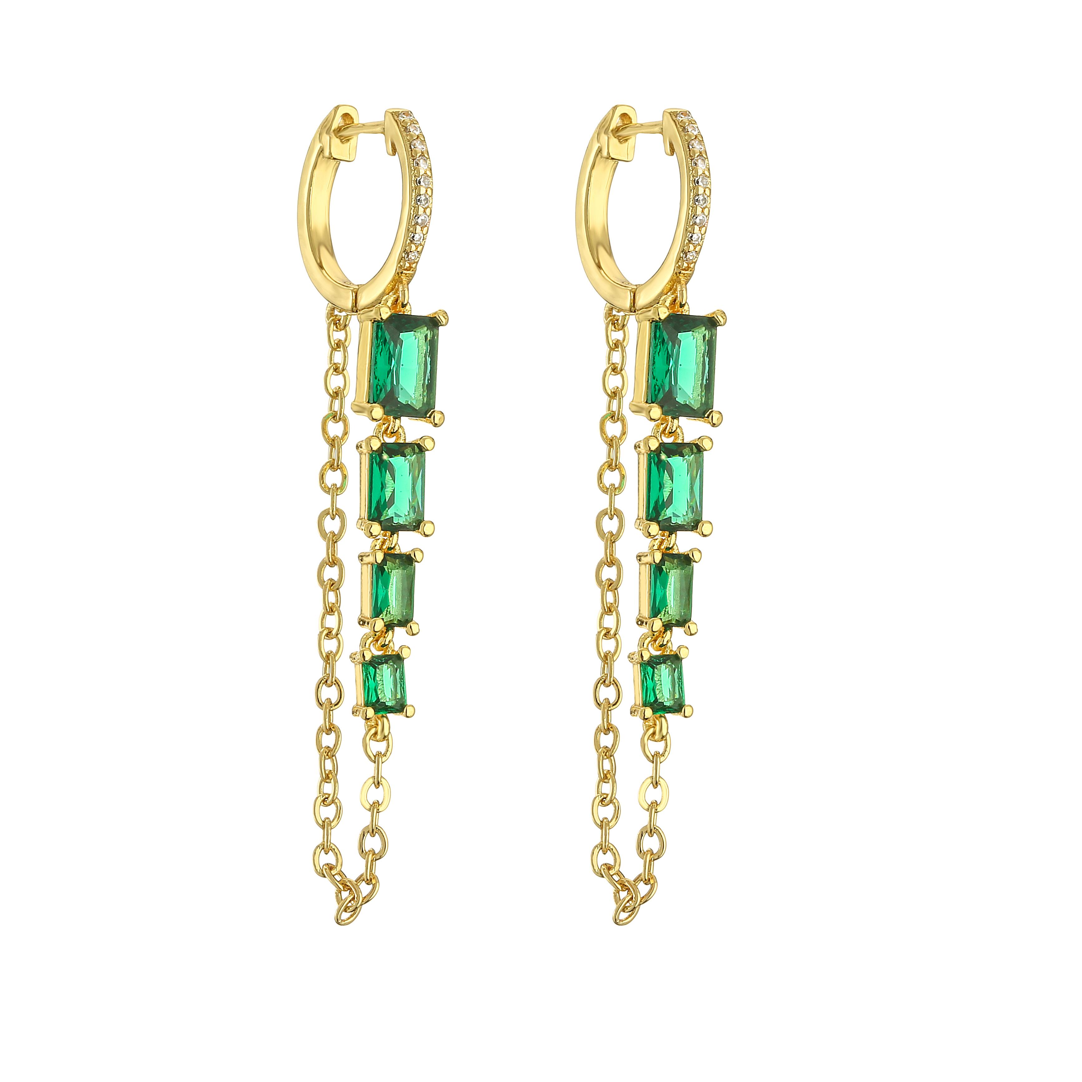 HECHENG,Trend Style Rectangle Zircon Fashion Tassel Chain Earrings For Women Elegant  Zircon Gifts  Modern Daily Zircon