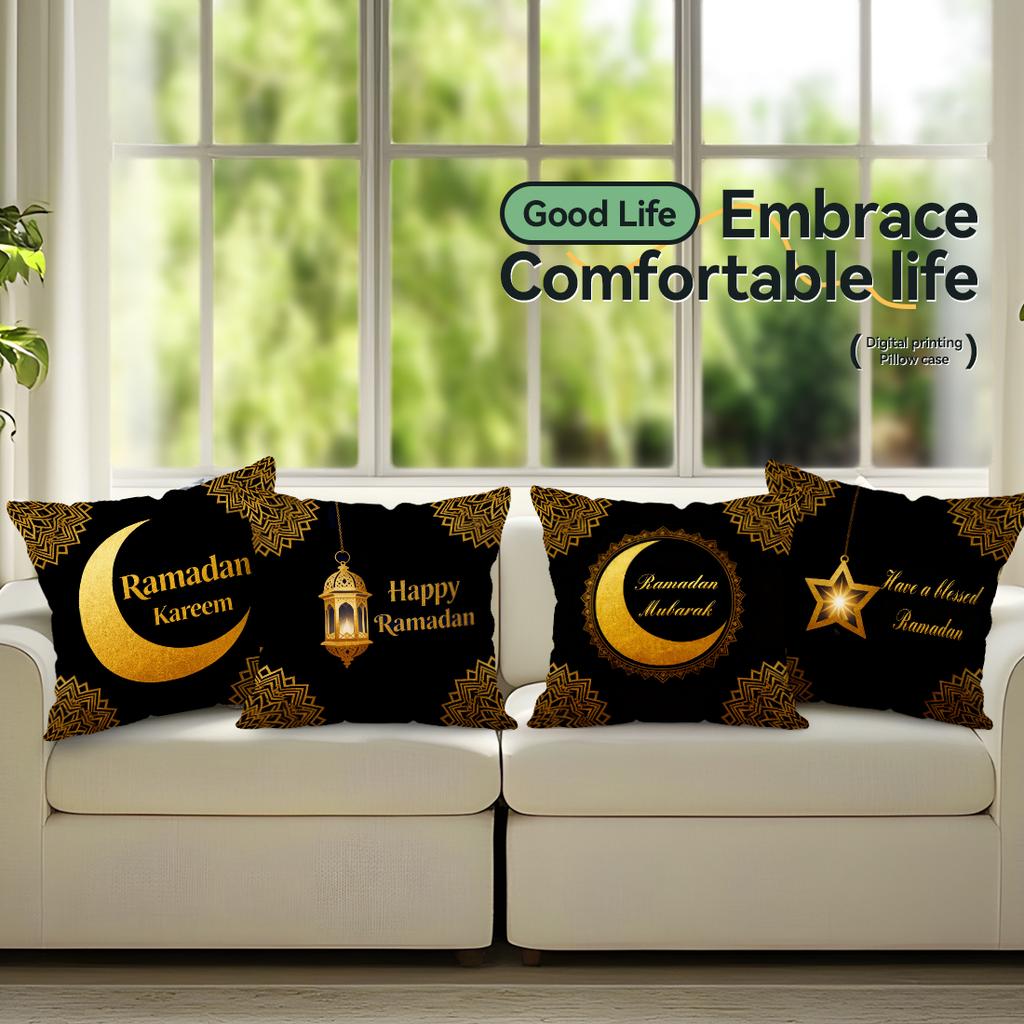 Ramadan Golden Crescent Moon Cushions Pillowcase Polyester Cushion Cover Throw Pillow Pillowcover Home Car Sofa Decor