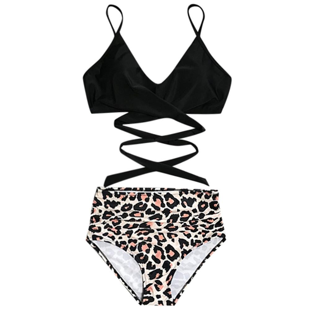 Women Sexy Leopard Print Bikini Set Push Up Bathing Swimwear High Waist Swimsuit