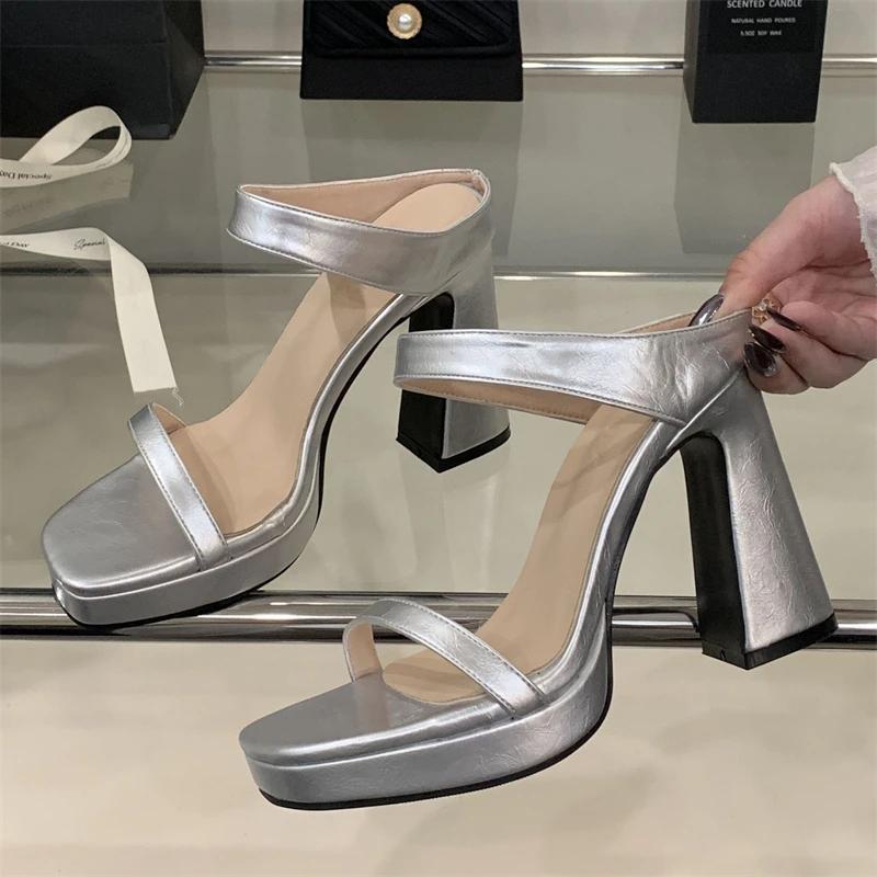 Fashion Eilyken New Summer Design Leopard Print Square Toe Platform Women's Slippers Fashion Chunky Heels Party Slide Shoes