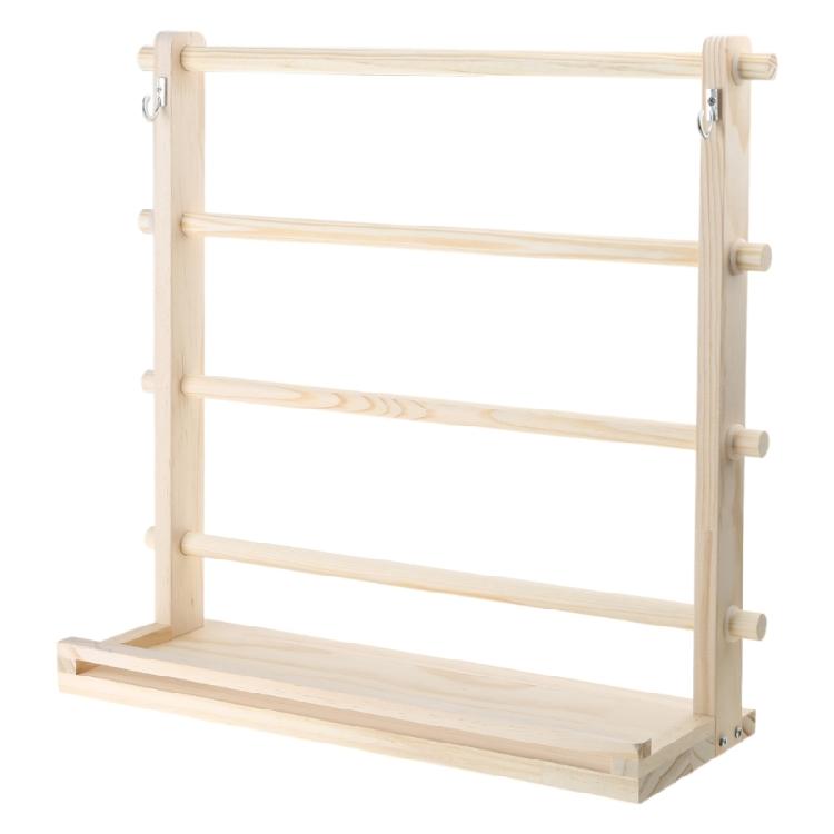 

4 Tiered Ribbon Storage Holder with Hanging Hook Wood Scale Ruler for Wrapping Ribbon Thread 1