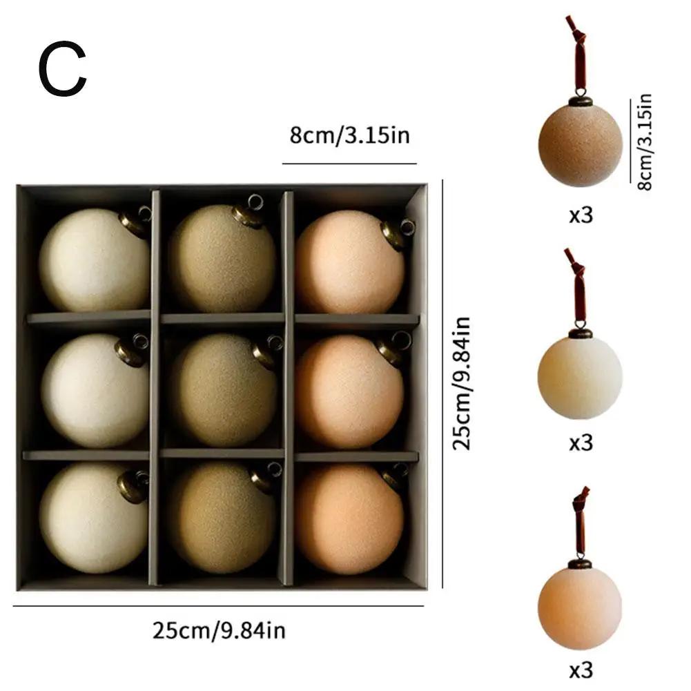 9Pcs Light Luxury Christmas Ball Ornaments Flocking Christmas Tree Party Decoration 2025 New Year Christmas Spheres Pendant