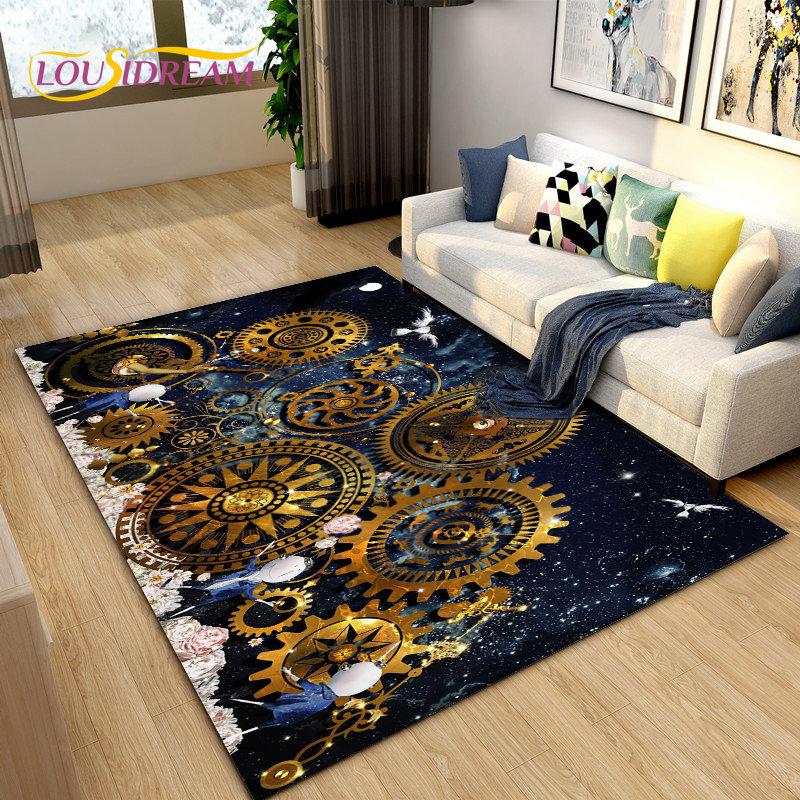 3D Steampunk Mechanical Cogs Gears Area Rug Large,Carpet Rug for Living Room Bedroom Sofa,Kitchen Doormat Non-slip Floor Mat
