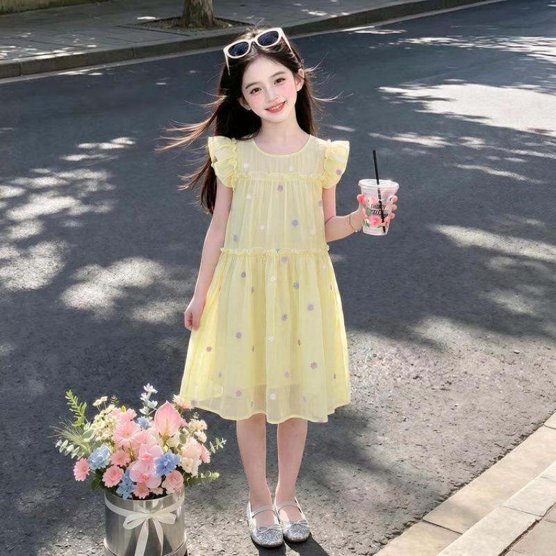Girls' Trendy Flutter Sleeve Lace Princess Dress 2026 - Sweet Summer Fashion for Middle & Big Girls
