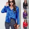 Chemise Femme Revers Manches Longues Chemise Satinée Lisse Hauts Couleur Unie Coupe Ample Chemise Décontractée Chemise Dame de Bureau Vêtement Quotidien