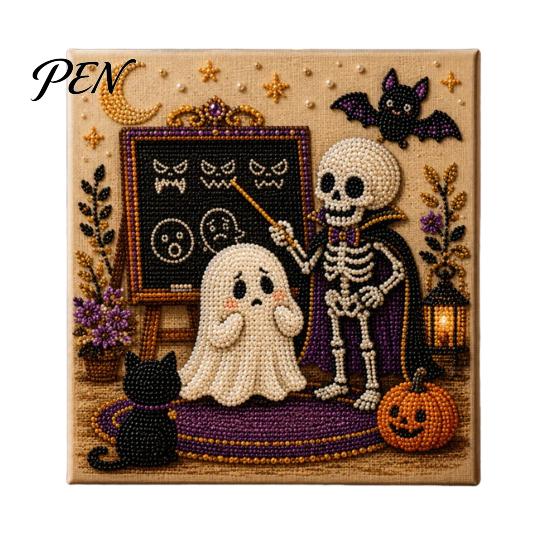 Sparkling Faux Pearl Craft Set Halloween Art Kit, Cute Ghost Skeleton Painting 3d Mosaic for Adults DIY 3D Kit Adults, Fall Home Decor Cozy