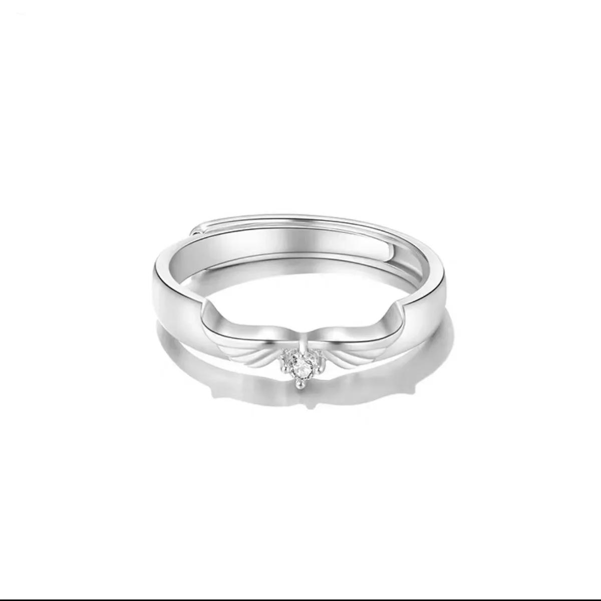 Chic Angel Wing Ring for Couple Pink Heart Cubic Zirconia Eternity Rings Romantic Forever Love Finger Jewelry Valentine Day Gift resizable&Platinum Plated