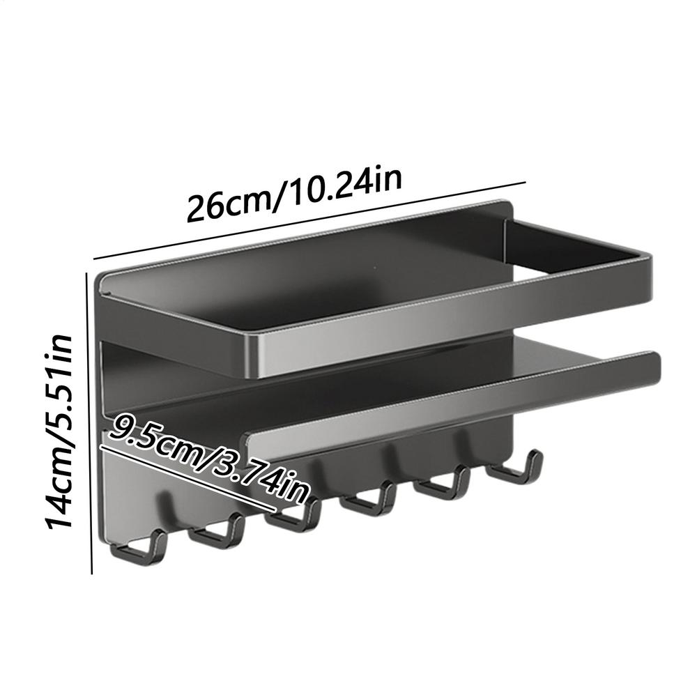 Magnetic Refrigerator Kitchen Shelf Wall Mount Magnetic No Drill Shelf With 6 Hooks Kitchen Counter Organizer For Seasoning