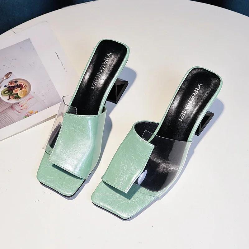Fashion High Heel Slippers Women's Summer New Korean Edition Casual Outwear Fashion One Word Cool Slippers Zapatos De Mujer Plus Size 40