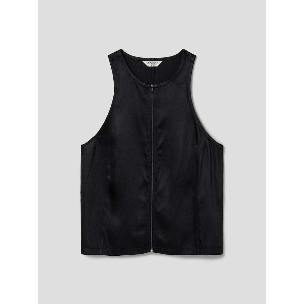 Anggae Satin Tank Zipup Vest Black