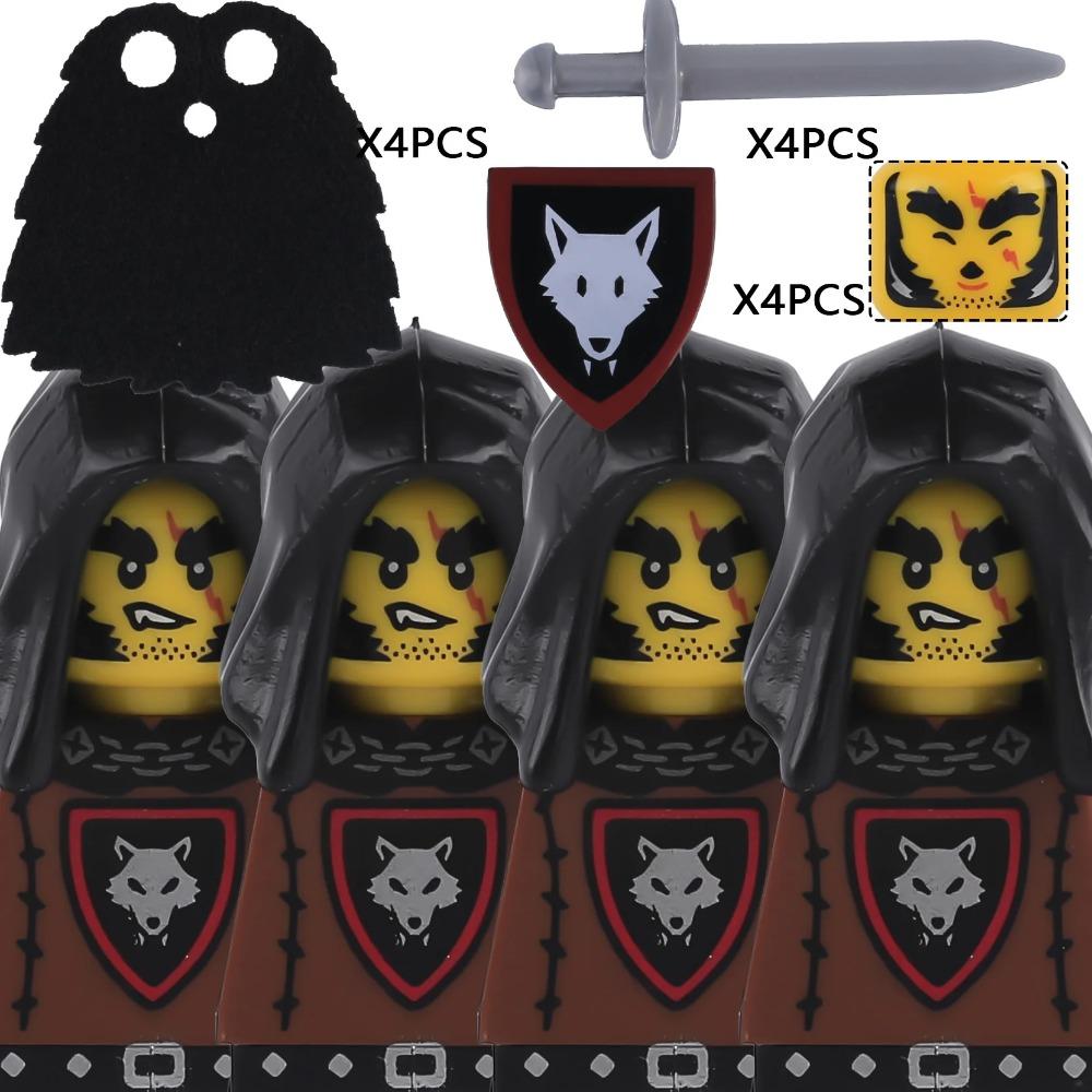 MOC Burg Wolf Ritter Figuren Bausteine Mittelalterliche Militärsoldaten Wache Ranger Krieger Schilde Umhang Waffen Steine Spielzeug
