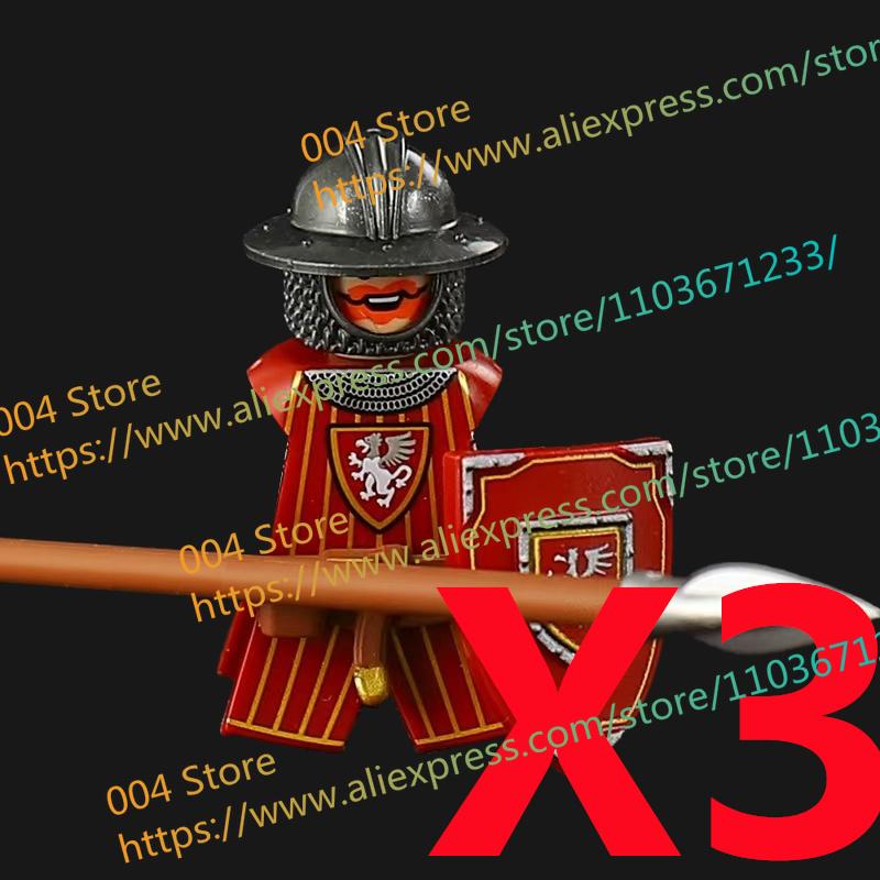 N511U-518U N335-337 Mittelalterliche Burg Ritter Bausteine Figuren Vierseitiger UV-Druck Waffen Zubehör Spielzeug Kindergeschenke F030