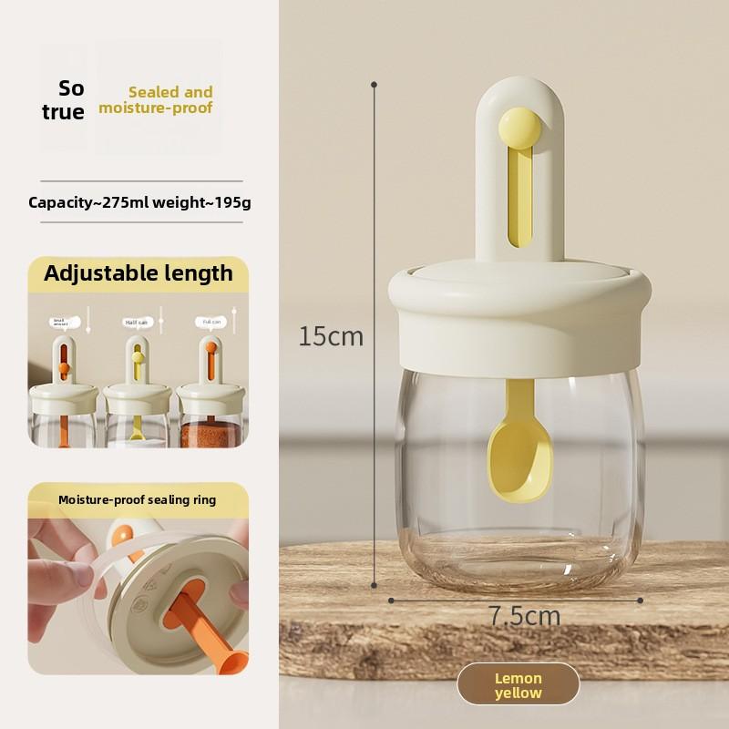 

Spoon Cover, Integrated Seasoning Bottle, Kitchen Salt Can Seal, Moisture-proof Seasoning Bottle, Glass Household Seasoning Box [yellow] telescopic spice jar